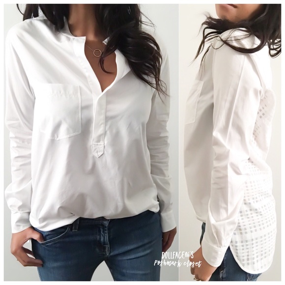 Vince Tops - Vince White Placket Grid Back Top